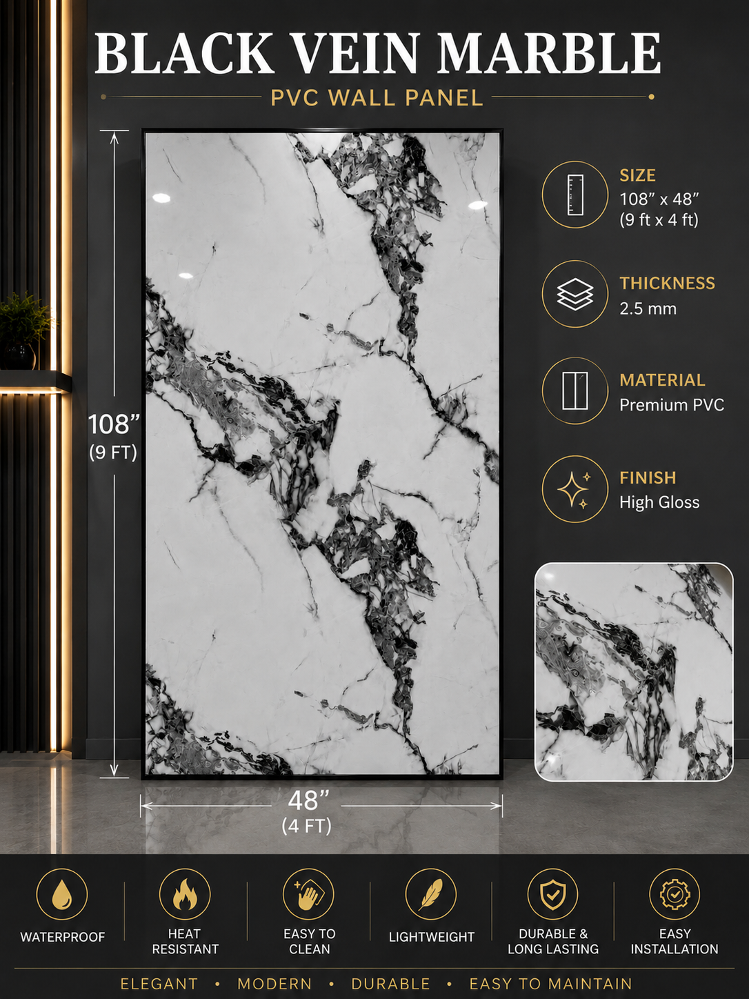 PVC Black Vein Marble